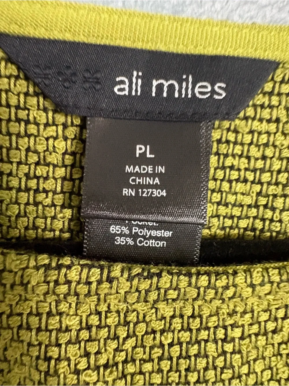 Ali Miles Textured Pocket Tunic Top Plus Size PL Green Black 3/4 Sleeve